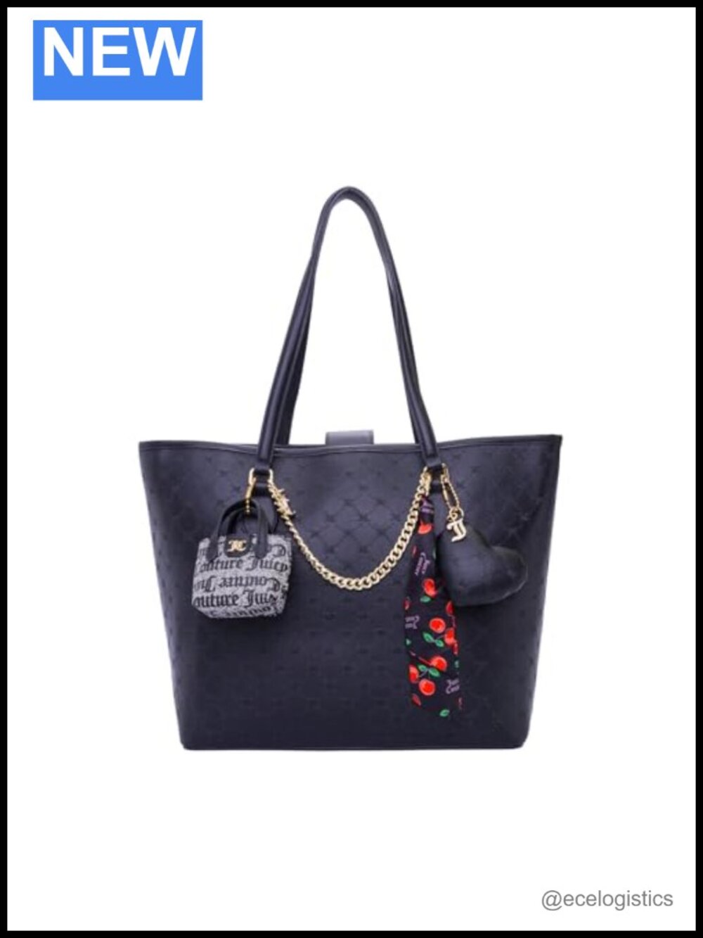 Juicy Couture More is More Tote Bag with Chains and Charms, Vegan Leather